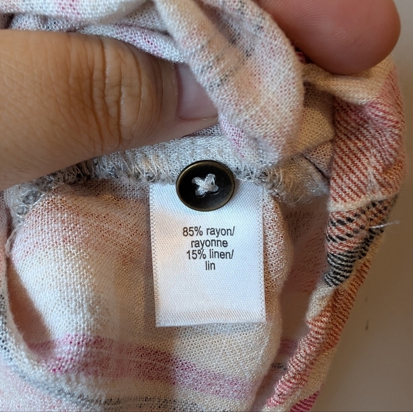 Maurices 0X Striped Pink Beige Tan 1/4 Button Collared Tank Top Blouse - Picture 6 of 8